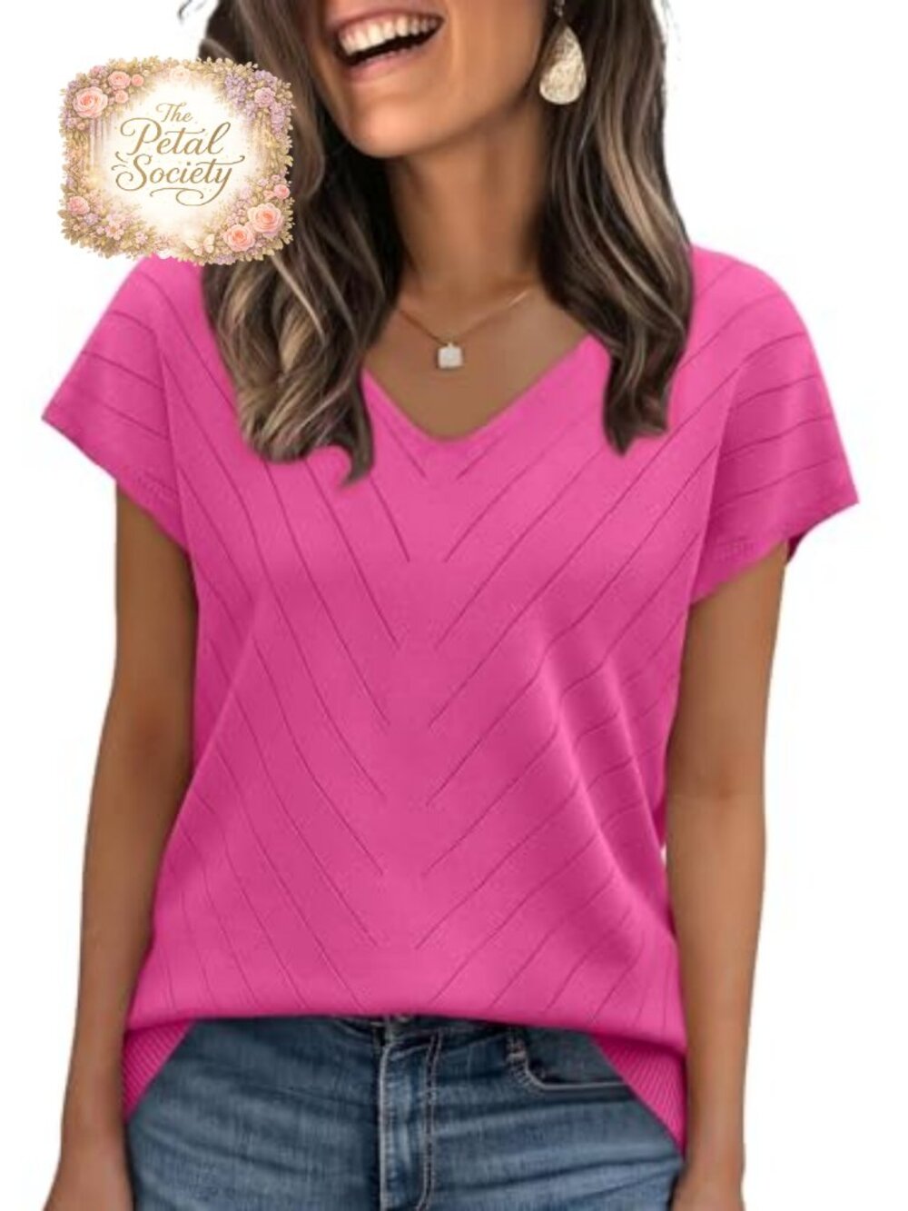 WIHOLL Short Sleeve V-Neck Sweater Cap Sleeve Knit Pullover